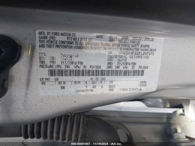 1FADP3F22EL297579 Ford FOCUS SE