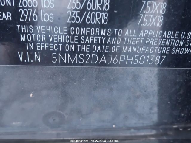 5NMS2DAJ6PH501387 Hyundai Santa Fe Sel