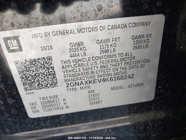 Chevrolet EQUINOX LT 2019 2GNAXKEV4K6168242 Image 9