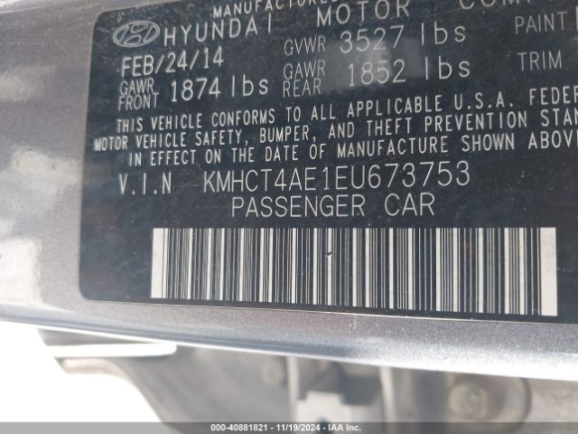 KMHCT4AE1EU673753 Hyundai ACCENT GLS