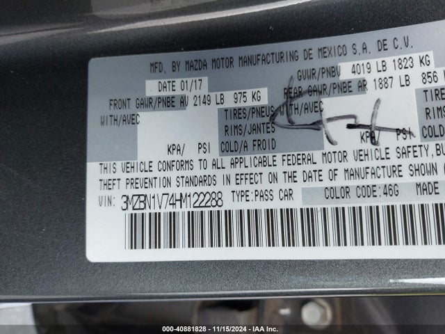 3MZBN1V74HM122288 Mazda Mazda3 Touring