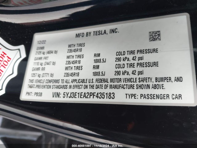 2023 TESLA MODEL 3 5YJ3E1EA2PF435183 Photo 8