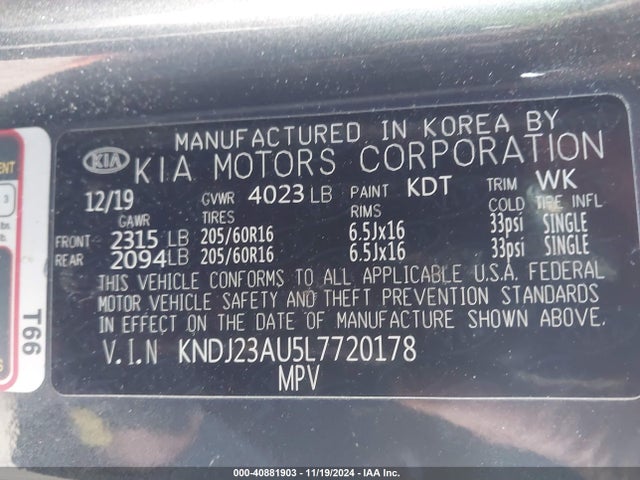 KIA SOUL S 2020 KNDJ23AU5L7720178 Image 9