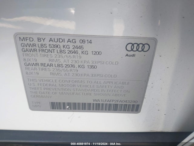 Audi Q5 2.0t Premium 2015 WA1LFAFP2FA043290 Image 9