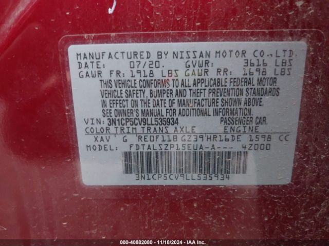3N1CP5CV9LL535934 Nissan Kicks Sv Xtronic Cvt