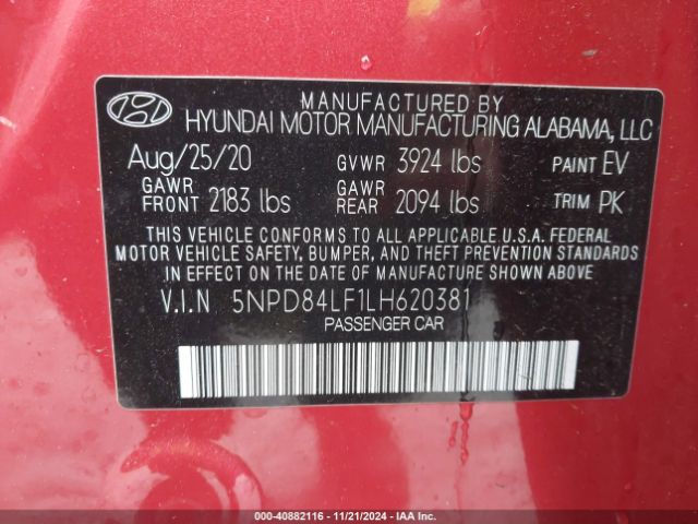 5NPD84LF1LH620381 Hyundai Elantra Value Edition