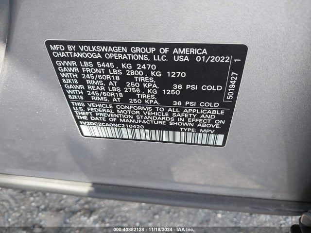 1V2DC2CA0NC210420 Volkswagen Atlas Cross Sport 2.0t Se