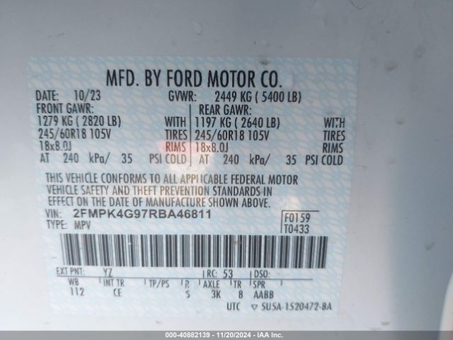 2FMPK4G97RBA46811 Ford EDGE SE