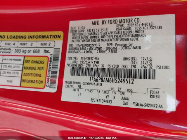 1FA6P8AM6H5249512 Ford Mustang V6