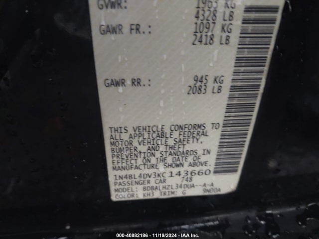 1N4BL4DV3KC143660 Nissan Altima 2.5 Sv