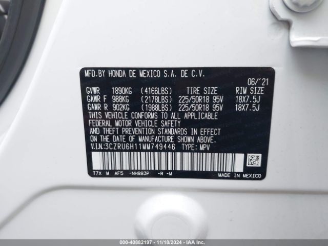 3CZRU6H11MM749446 Honda Hr-v Awd Sport