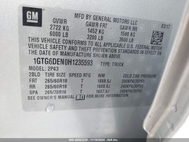 1GTG6DEN0H1235593 GMC CANYON SLT