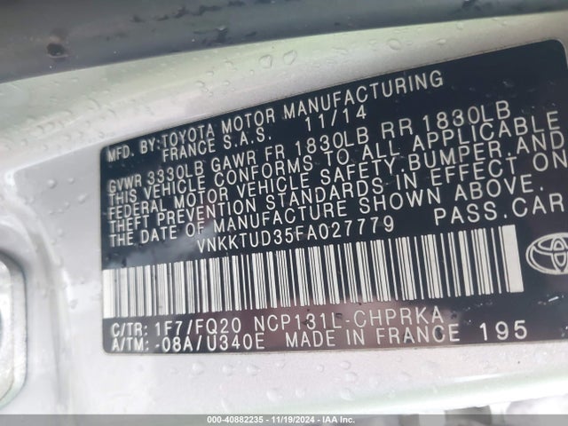 VNKKTUD35FA027779 Toyota YARIS L