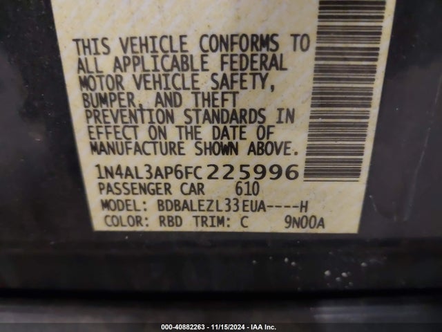 Nissan Altima 2.5 S 2015 1N4AL3AP6FC225996 Image 9