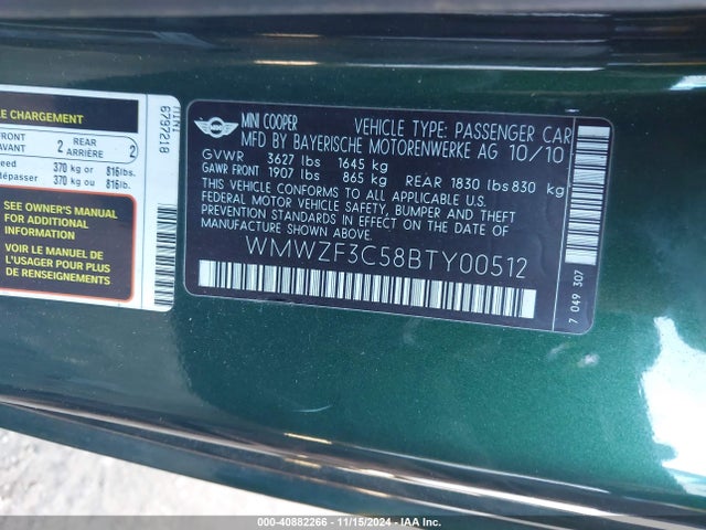 2011 MINI COOPER CLUBMAN WMWZF3C58BTY00512 Photo 8