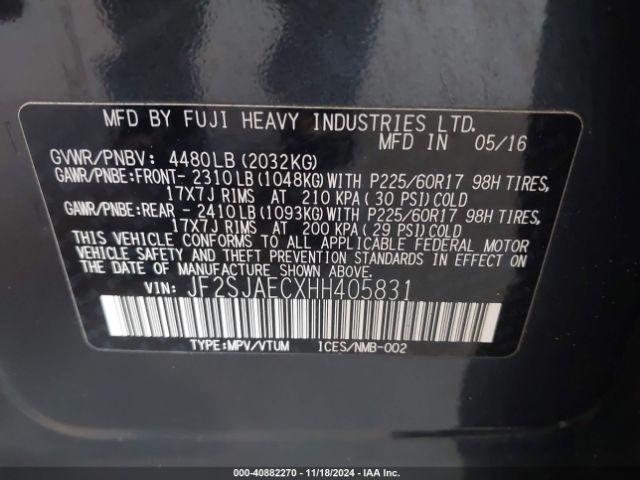 JF2SJAECXHH405831 Subaru Forester 2.5i Premium