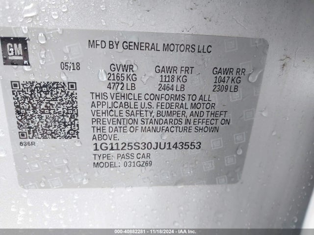 Chevrolet IMPALA 2LZ 2018 1G1125S30JU143553 Image 9