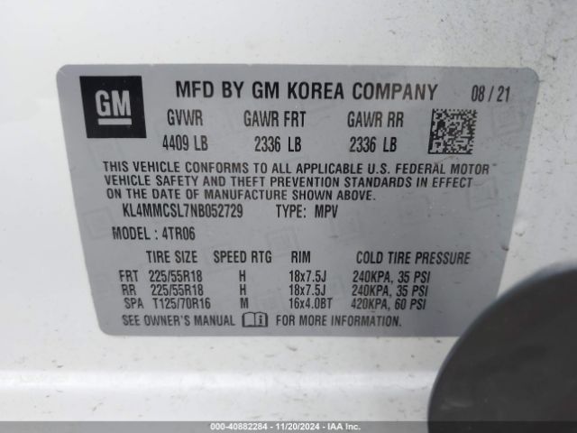 KL4MMCSL7NB052729 Buick Encore Gx Awd Preferred