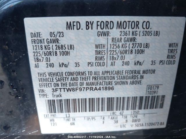 3FTTW8F97PRA41896 Ford Maverick Lariat