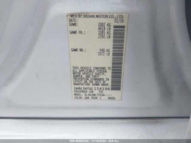 1N4BL3AP5GC154196 Nissan Altima 3.5 Sl/3.5 Sr