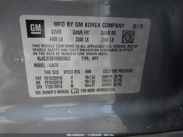 KL4CJESB1KB893853 Buick Encore Awd Preferred
