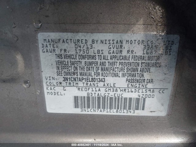 Nissan Versa 1.6 Sl 2014 3N1CN7AP1EL801343 Image 9