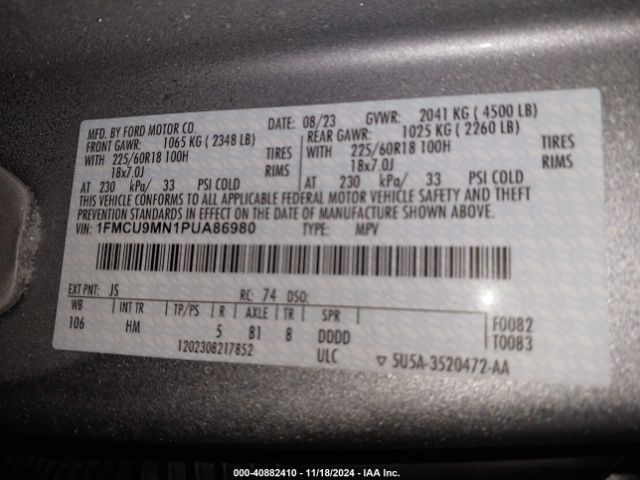 1FMCU9MN1PUA86980 Ford Escape St-line