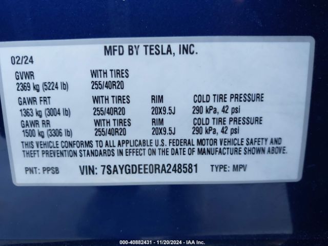 7SAYGDEE0RA248581 Tesla Model Y Long Range Dual Motor All-wheel Drive