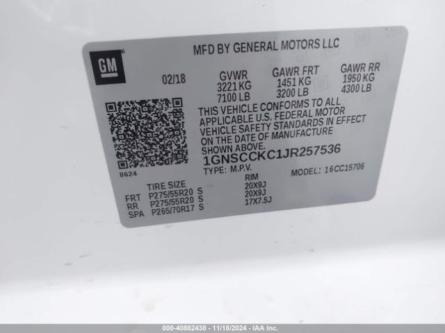 1GNSCCKC1JR257536 Chevrolet Tahoe Premier