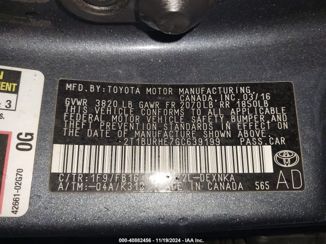 Toyota COROLLA LE 2016 2T1BURHE7GC639199 Image 9