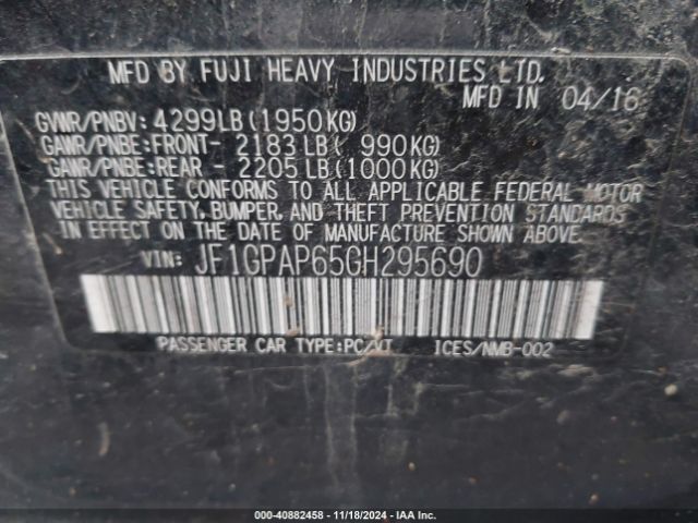 JF1GPAP65GH295690 Subaru Impreza 2.0i Sport Premium
