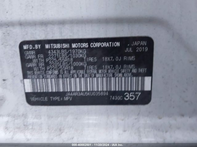 2019 MITSUBISHI OUTLANDER SPORT JA4AR3AU5KU035894 Photo 8