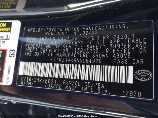 4T1KZ1AK9NU064926 Toyota CAMRY TRD
