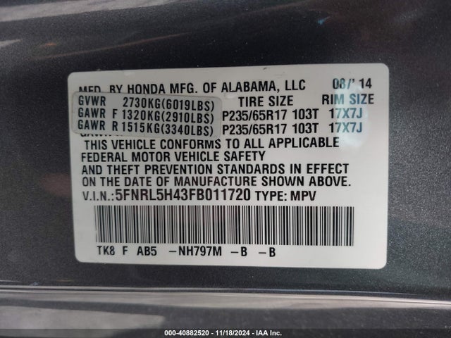 Honda ODYSSEY EX 2015 5FNRL5H43FB011720 Image 9