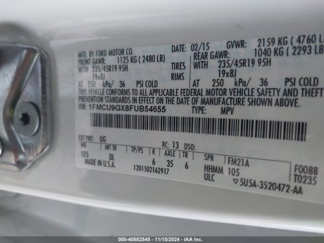 1FMCU9GX8FUB54655 Ford ESCAPE SE