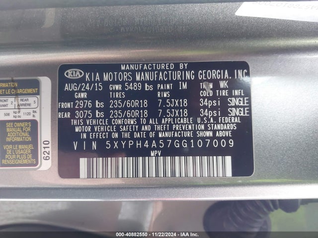 KIA Sorento 3.3l Ex 2016 5XYPH4A57GG107009 Image 9