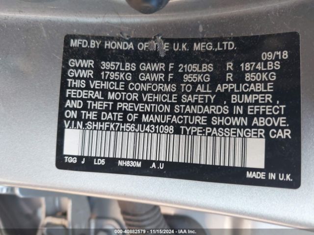 SHHFK7H56JU431098 Honda CIVIC EX