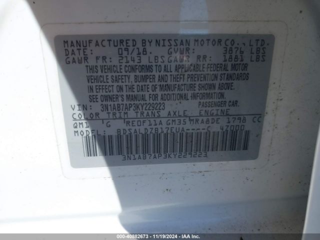 3N1AB7AP3KY229223 Nissan SENTRA SV