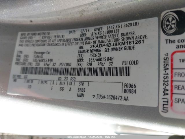 3FADP4BJ8KM161261 Ford FIESTA SE