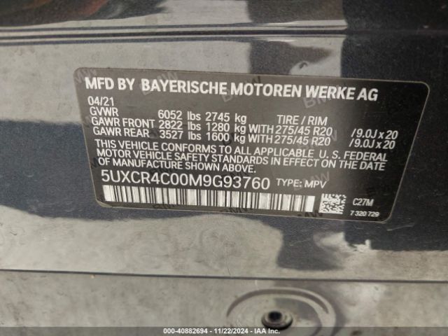 5UXCR4C00M9G93760 BMW X5 Sdrive40i