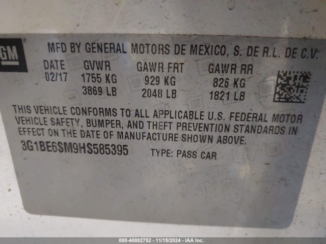 Chevrolet Cruze Lt Auto 2017 3G1BE6SM9HS585395 Image 9