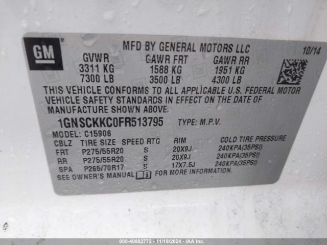 1GNSCKKC0FR513795 Chevrolet Suburban 1500 Ltz