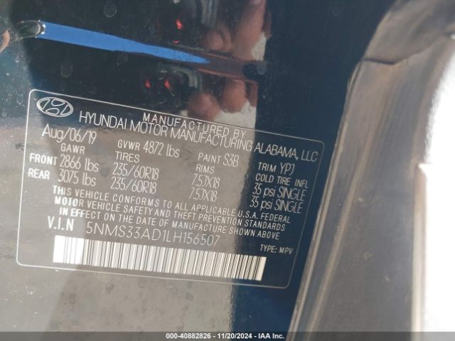 5NMS33AD1LH156507 Hyundai Santa Fe Sel
