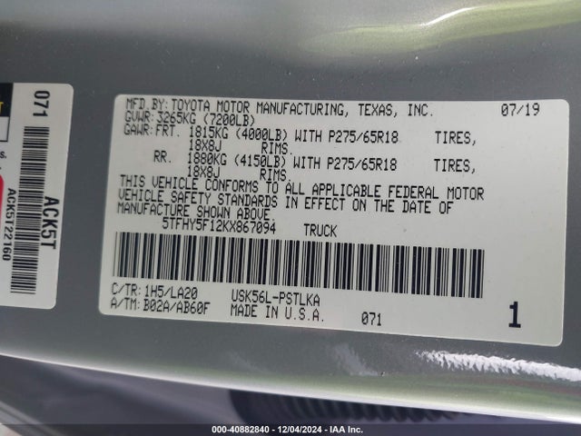 5TFHY5F12KX867094 Toyota Tundra Limited 5.7l V8