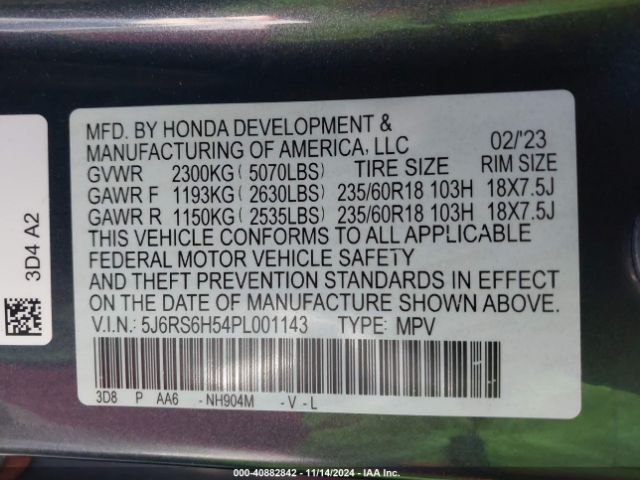 5J6RS6H54PL001143 Honda Cr-v Sport