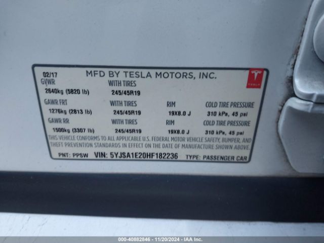 5YJSA1E20HF182236 Tesla Model S 100d/60d/75d/90d/p100d