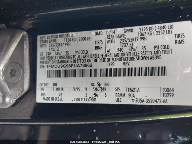 1FMCU9G96FUA78662 Ford ESCAPE SE