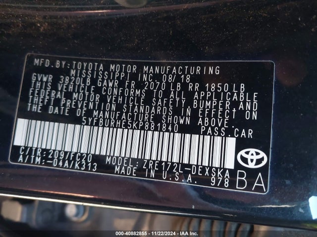 Toyota COROLLA SE 2019 5YFBURHE5KP881840 Image 9