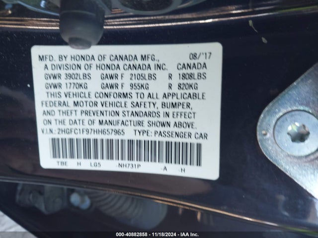 Honda Civic Touring 2017 2HGFC1F97HH657965 Image 9