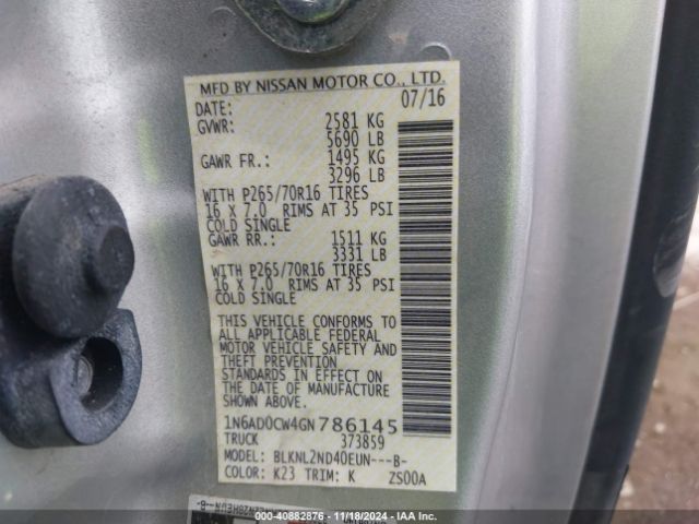 1N6AD0CW4GN786145 Nissan Frontier Sv